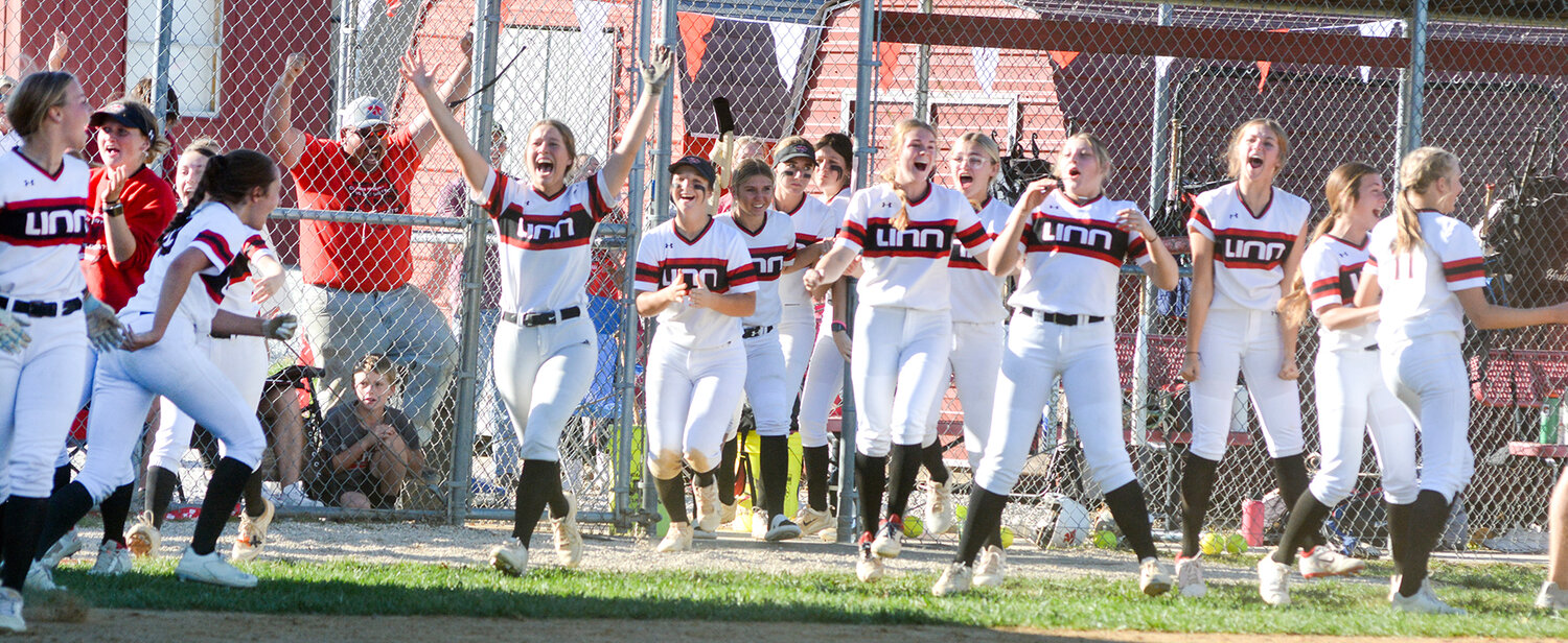 Lady Wildcats and fans erupt with glee after pulling off a 7-6 win over Elsberry in eight innings in the Class 2 quarterfinal at Linn. Both teams will play in the Final Four this weekend at the Killian Sports Complex in Springfield.